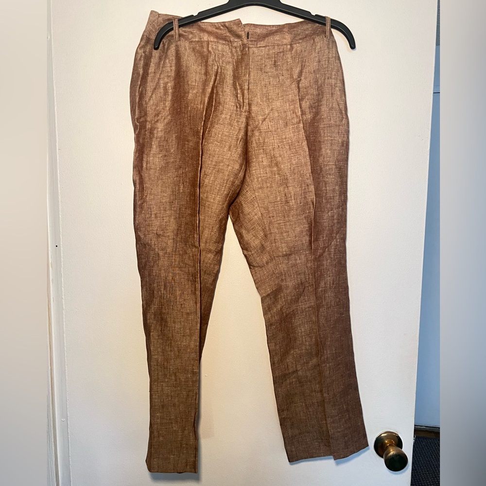 CALVIN KLEIN Linen Brown/Tan Straight Leg Pants in Size 8